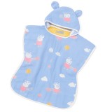 Prosop Poncho REDQUIT&reg; pentru Copii din 6 Straturi de Bumbac Muselină &ndash; Cu Glugă, Ultra Moale, Respirabil, albastru