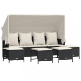 Set mobilier de gradina cu perne, 5 piese, negru, poliratan
