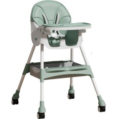 Scaun de masa pentru bebelusi si copii, flippy, cu roti, telescopic, pliabil, masuta reglabila, suport picioare, scaun cu invelis piele artificiala, c
