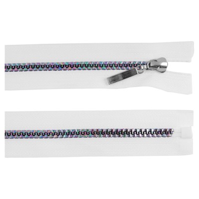 Fermoar plastic detasabil, efect curcubeu, lungime 60 cm, Alb foto
