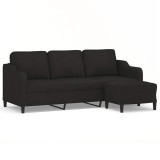 Cumpara ieftin Canapea cu 3 locuri cu taburet, negru, 180 cm, material textil