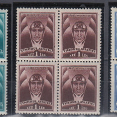 ROMANIA 1932 TIMBRUL AVIATIEI PILOT BLOCURI DE 4 TIMBRE MNH