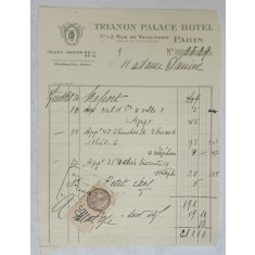 CHITANTA ELIBERATA FAMILIEI DOCTORULUI CONSTANTIN DANIEL DE HOTELUL &#039; TRIANON PALACE &#039; DIN PARIS , 1932