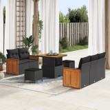 Set de canapea pentru gradina Gossi cu 8 piese si perne negru poliratan acacia, set de dining pentru gradina Gossi cu 3 piese si perne negru poliratan