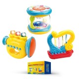 Set Jucarii Muzicale Bebelusi: Trompeta, Harpa, Toba, Lumini si Sunete Interactive, Stimulare Senzoriala, Oem