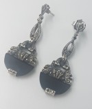 Superbi cercei vintage din argint, onix si marcasite - art deco
