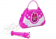 Gentuta karaoke roz, cu microfon si USB, pentru fetite, LeanToys, 7829 foto