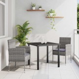 VidaXL Set de masă pentru grădină cu pernă 3 pcs Gri Rattan poli