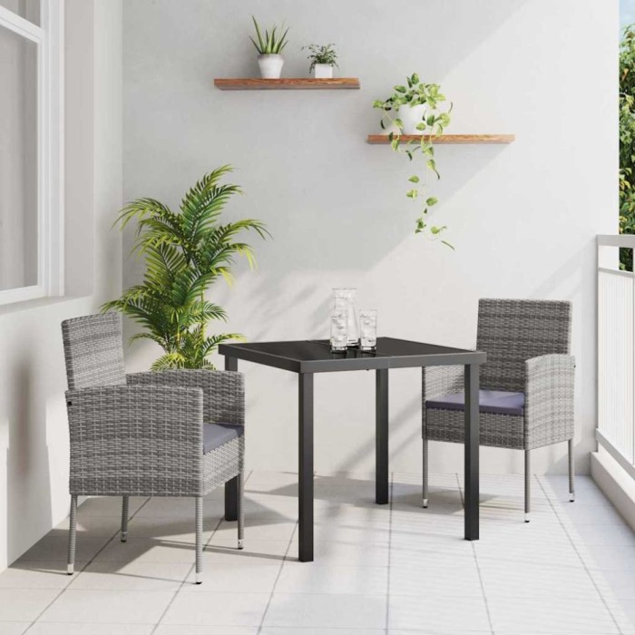 vidaXL Set de masă pentru grădină cu pernă 3 pcs Gri Rattan poli 3380057