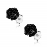 Cercei din argint 925, trandafir lucios de culoare neagră, șurub
