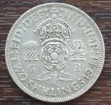 (A835) MONEDA DIN ARGINT ANGLIA - 2 SHILLINGS 1941, REGELE GEORGE AL VI-LEA, 11,31 GRAME, PURITATE 500, Europa