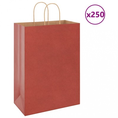 vidaXL Pungi de h&amp;acirc;rtie 250 buc cu m&amp;acirc;nere roșii 32x17x44 cm 4101762 foto