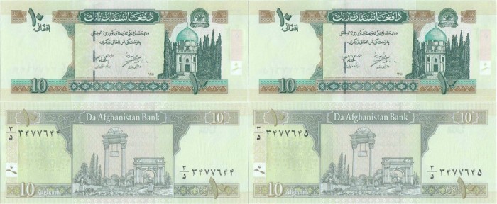 2&times; 2002 - SH1381, 10 Afghanis (P-67a) - Afganistan - stare UNC