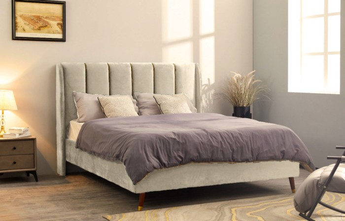 Pat Belmonde 160x200 cm Tapitat Catifea Bej Somiera Inclusa (cod ML 2304-01)