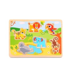 Puzzle educativ, Tooky Toy, Animale, Lemn, 7 piese, 18 luni, Multicolor