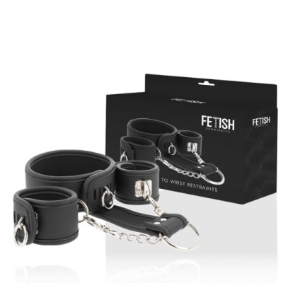 FETISH SUBMISSIVE - VEGAN LEATHER NECKLACE AND HANDCUFFS WITH NOPRENE LINING foto