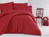 Lenjerie de pat pentru o persoana cu husa elastic pat si fata perna dreptunghiulara, Elegance, damasc, dunga 1 cm 130 g/mp, Rosu, bumbac 100%