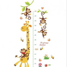 Sticker autocolant metru masurare inaltime copii, Girafa si Maimutele, Multicolor, 180 cm, antadesim®