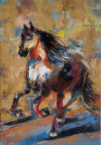 Pictura, tablou modern nou, -CAL IN GALOP NR.1- pictor roman consacrat, Animale, Ulei, Abstract