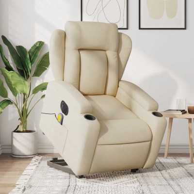 vidaXL Fotoliu electric de masaj rabatabil cu ridicare, crem, textil foto