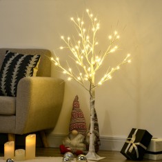 HOMCOM Copac de Craciun alb mic din PP si metal cu 72 de lumini LED pentru interior si exterior, 17x17x120 cm foto
