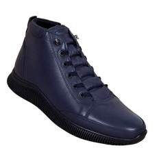 Ghete barbati din piele naturala cu fermoar, bleumarin model imblanit casual sport