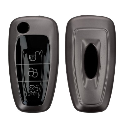 Husa Cheie Auto Kwmobile pentru Ford 3 Butoane - Keyless Go, Gri/Negru, Silicon, KWM0000252Z001C foto
