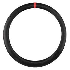 Husa universala din piele pentru volan cu design carbon , Negru cu banda rosie 37, 38 cm