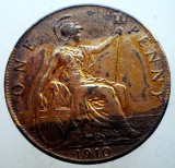 7.177 MAREA BRITANIE ANGLIA EDWARD VII 1 ONE PENNY 1910, Europa, Bronz