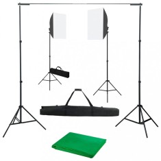 vidaXL Kit studio foto cu lumini softbox ?i fundal foto