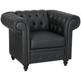 HOMCOM Fotoliu Decorativ Tapițat cu Butoni Decorativi și Picioare din Lemn, 105x86x79 cm, Negru | Aosom Romania