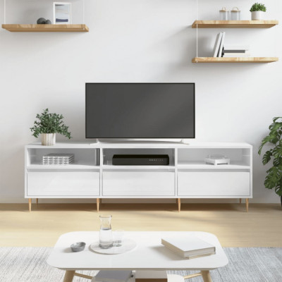vidaXL Comodă TV, alb extralucios, 150x30x44,5 cm, lemn prelucrat foto
