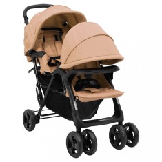 vidaXL Cărucior pentru gemeni &icirc;n tandem, gri taupe, oțel