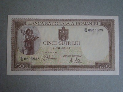 500 lei 22 Iulie 1941 Filigran Orizontal - aUNC / UNC foto