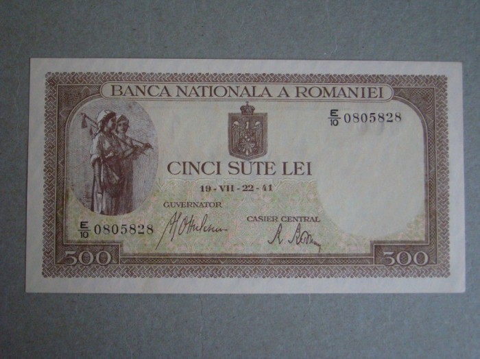 500 lei 22 Iulie 1941 Filigran Orizontal - aUNC / UNC