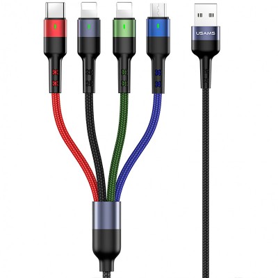 Cablu Date si Incarcare USB -2xLightning / USB Type-C / MicroUSB Usams U26, 2A, 3 m, Multicolor SJ413USB01 foto