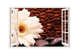 Sticker decorativ, Fereastra 3D, Gerbera, 85 cm, 183STK, natura si peisaje