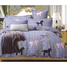 Lenjerie de pat pentru o persoana cu husa de perna patrata, Meteora, bumbac mercerizat, multicolor