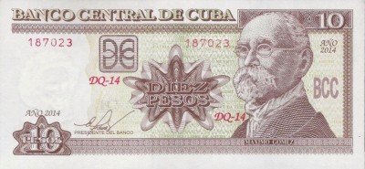 CUBA █ bancnota █ 10 Pesos █ 2014 █ P-117 █ UNC █ foto