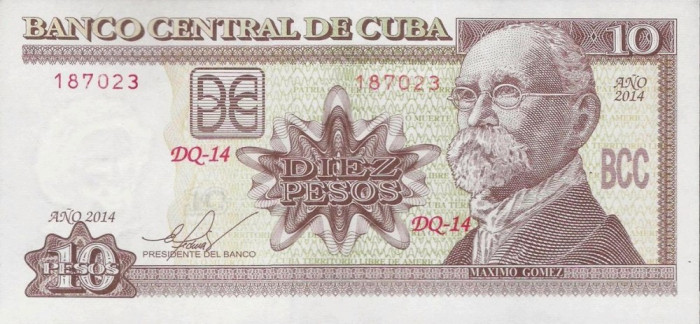 CUBA █ bancnota █ 10 Pesos █ 2014 █ P-117 █ UNC █