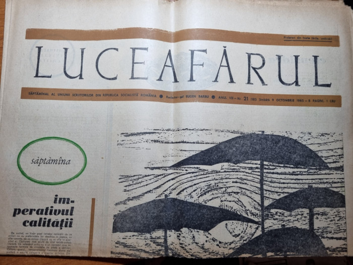 luceafarul 9 octombrie 1965-eugen barbu,ion brad,ion pas,m. radu paraschivescu