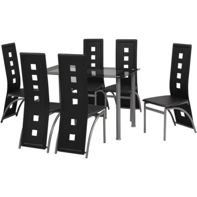 vidaXL Set masă și scaune de bucătărie 7 piese, negru foto