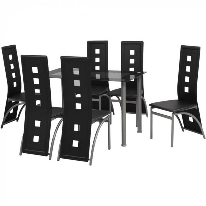 Set masa si scaune de bucatarie 7 piese, negru GartenMobel Dekor