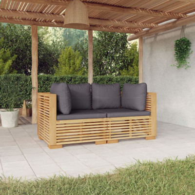 vidaXL Canapele de colț de grădină cu perne 2 buc. lemn masiv de tec foto