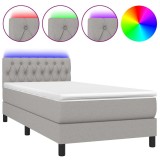 Cumpara ieftin Pat cu arcuri, saltea si LED, gri deschis, 90x190 cm, textil
