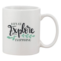 Cana alba personalizata &#039;Let&#039;s go explore everything&#039;, ceramica, INOVATIX&reg;. 330 ml