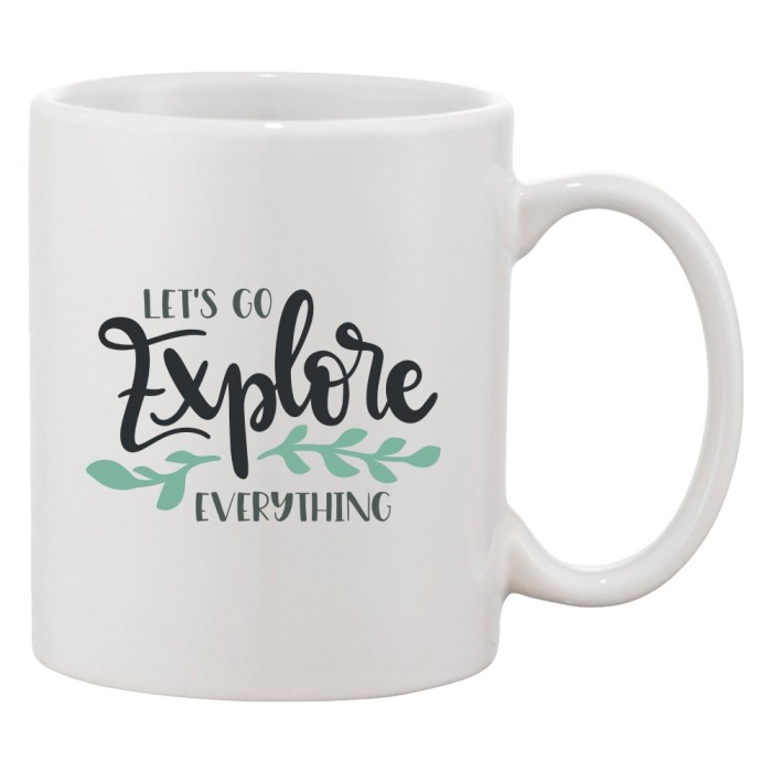 Cana alba personalizata &#039;Let&#039;s go explore everything&#039;, ceramica, INOVATIX&reg;. 330 ml