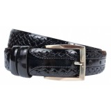 Curea barbati, eleganta, pentru costum, din piele naturala, Negru, 3.4cm - CK60N