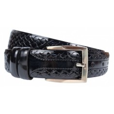 Curea barbati, eleganta, pentru costum, din piele naturala, Negru, 3.4cm - CK60N