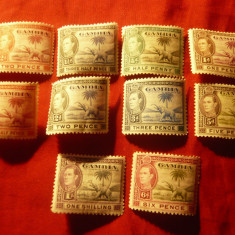 Serie mica Gambia colonie britanica 1938 Rege George VI , peisaje , 10 val.sarn.